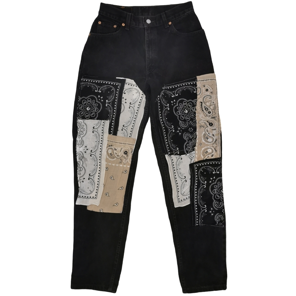 Levi's 550 Vintage Patchwork Relaxed Fit Tapered Leg High-Rise Ankle Jeans Black